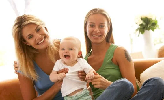 two women same sex couple with their baby