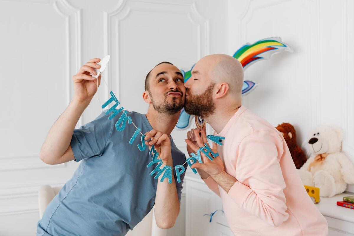Same sex couple seen together celebrating
